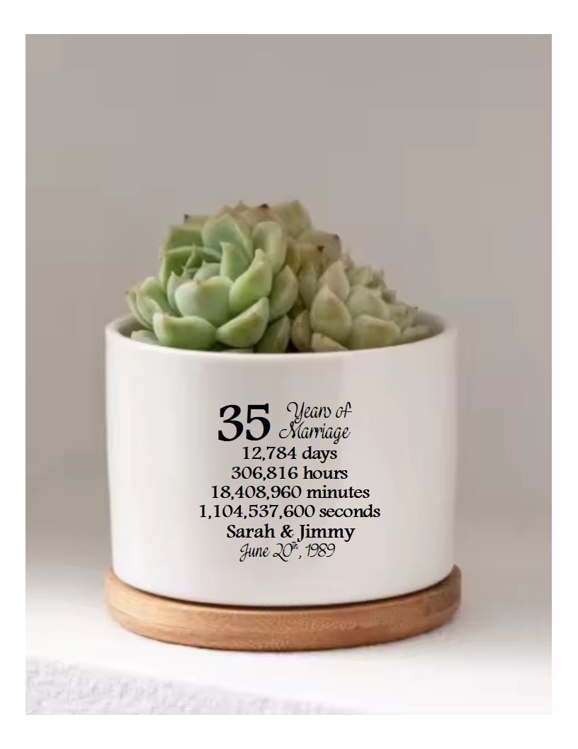 succulence anniversary edition 35th Wedding Anniversary Personalized Succulent Flower Pot Planter Custom Parents Anniversary Gift for Her Anniversary 35 Years of Marriage
