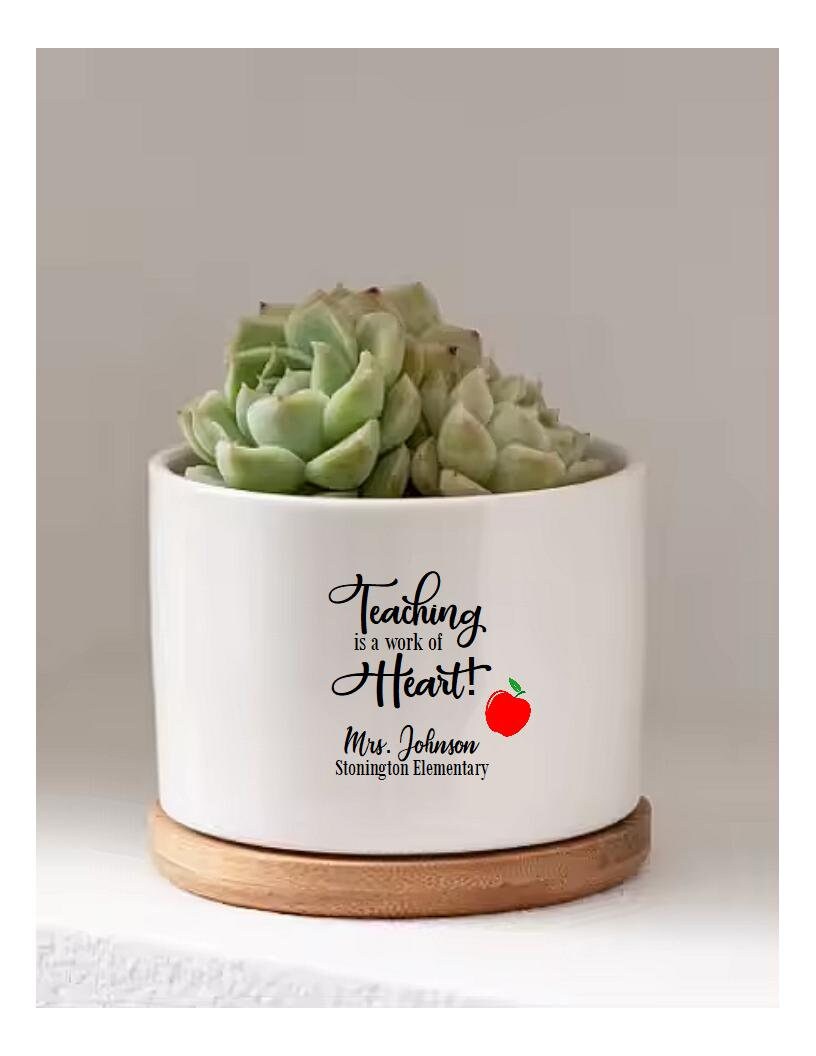 succulent thank you gifts Teacher Gifts Teaching is a work of Heart Day Care School Teacher Personalized Succulent Flower Pot Teacher Appreciation Thank You Gift
