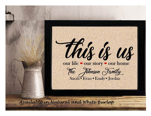 This is Us Personalized Burlap or Cotton Print