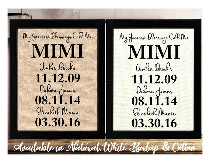 Christmas Gift for Mimi, Personalized Gift for Mimi, Christmas Gift Idea, My Greatest Blessings Call Me Mimi, Family Date Sign