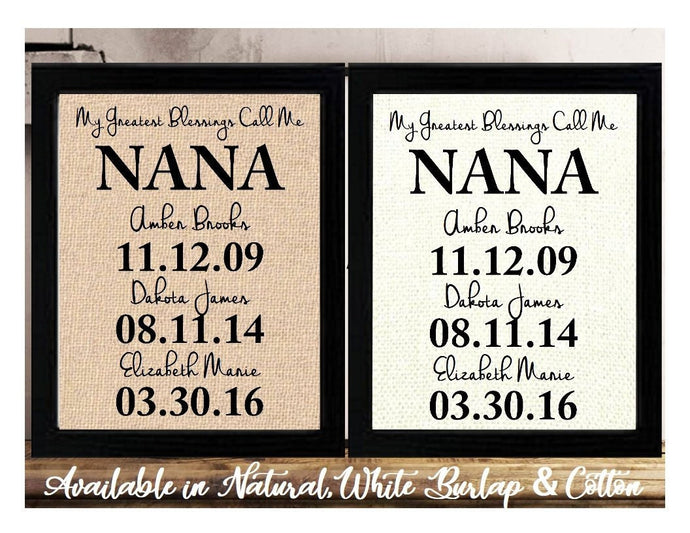 Christmas Gift for Nana, Personalized for Nana from Grandkid, Christmas Gift Idea, My Greatest Blessings Call Me Nana, Family Date Sign