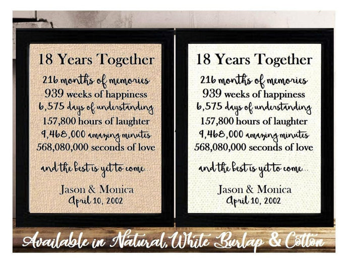 18 year Anniversary Gift for wife husband  | 18 years together gift for girlfriend boyfriend | 18th anniversary gift him her | wedding gift