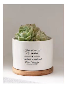 Grandma and Grandpa Personalized Succulent Flower Pot, Family Pregnancy Announcement Gift, Baby Announcement Reveal Idea Grandparents gift