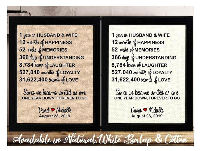 1 Year Anniversary as Husband and Wife | One Year Anniversary gift for Her | Personalized 1 Year down Forever to go | 1 Year of Marriage