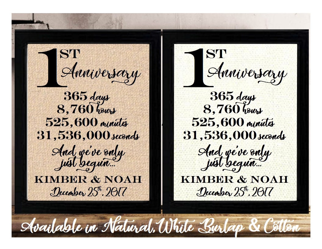1st Anniversary Burlap or Cotton gift for Wife or Husband, Paper