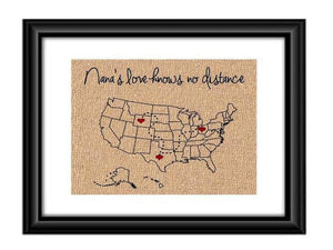 Personalized Nana's Love know no distance Christmas Gift for Nana | Birthday Gift States Map | Long Distance | Gift for Nana | Christmas