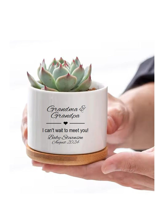 Grandma and Grandpa Personalized Succulent Flower Pot, Family Pregnancy Announcement Gift, Baby Announcement Reveal Idea Grandparents gift