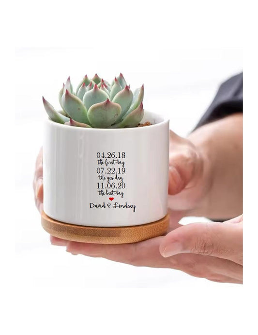 Personalized First Day Yes Day Best Day Custom Succulent Flower Pot Gift Gift for Wife Husband Gift Couples Wedding Gift Anniversary Gift