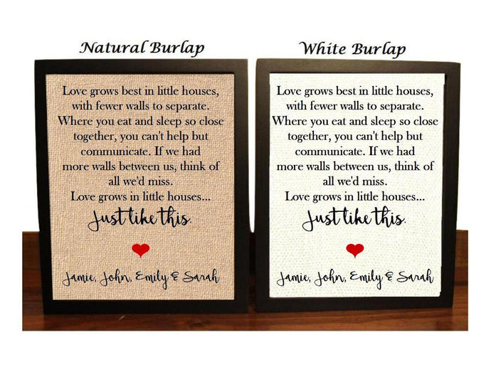 Love grows best in little houses | Love and Home | Love grows best sign | Love grows best in little houses burlap print | Family Love