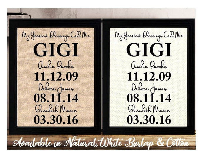 Christmas Gift for GIGI Personalized Gift for Gigi Christmas Gift Idea Greatest Blessings Call Me Gigi Sign Family Dates Gigi Gift