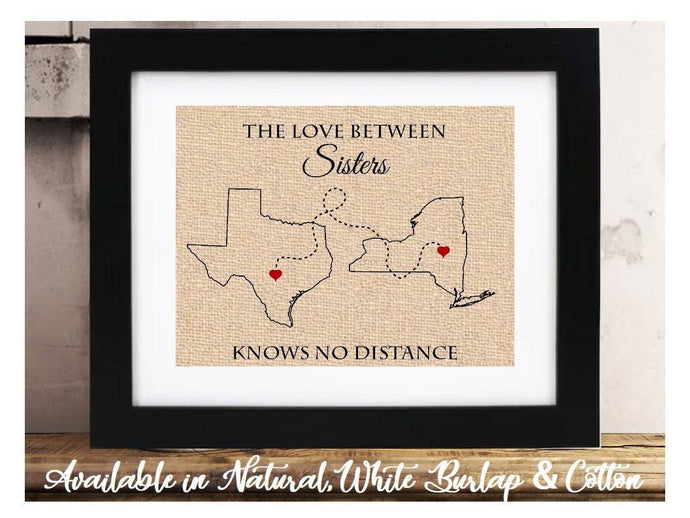 The Love Between Sisters Know no Distance | Christmas Gift for Sister | Gifts for Sisters | Long Distance Family Map | Two State | Birthday