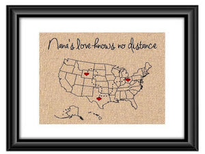 Personalized Nana's Love know no distance Christmas Gift for Nana | Birthday Gift States Map | Long Distance | Gift for Nana | Christmas