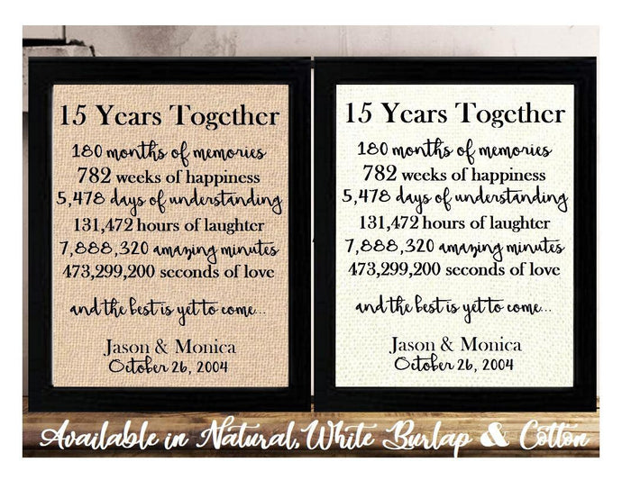 15 year Anniversary Gift for wife husband  | 15 years together gift for girlfriend boyfriend | 15th anniversary gift him her | wedding gift