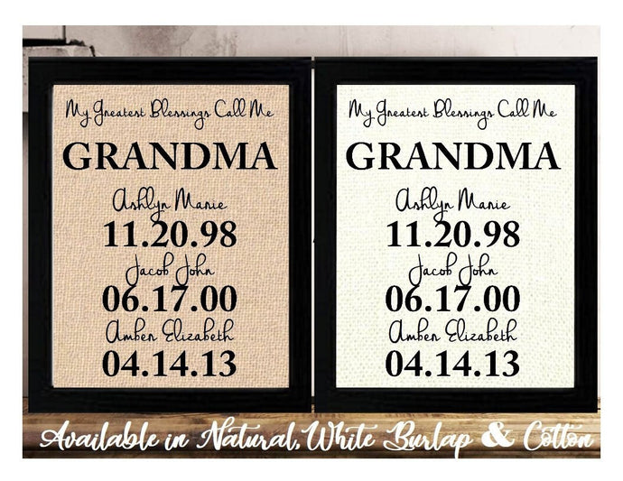 Christmas Gift for Grandma, Personalized Gift Grandma, Birthday gift grandma , My Greatest Blessings Call Me Grandma, Family Date Sign