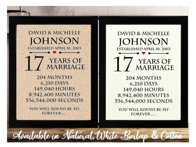 17 years of Marriage | 17th Anniversary Wedding Gift for Wife | Wedding Anniversary Gift Husband | Personalized Anniversary Gift Mom & Dad