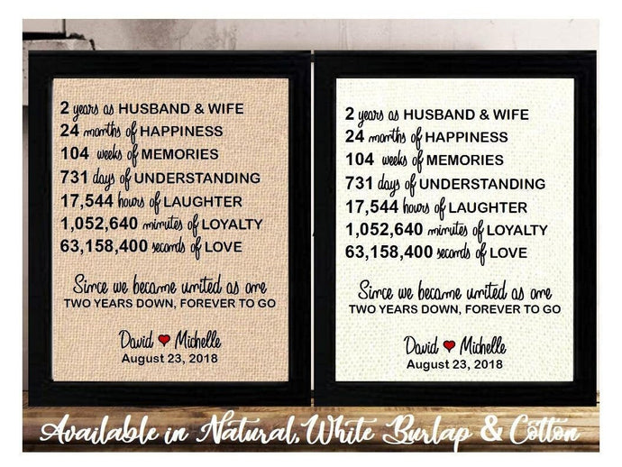 2 Year Anniversary as Husband and Wife | Two Year Anniversary gift for Her | Personalized 2 Years down Forever to go | 2 Years of Marriage