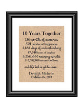 This is the perfect 1 year anniversary gift for that special lady or gentleman in your life. This particular print also makes a great wedding gift for that special couple.  10 Years Together And The Best is Yet to Come Anniversary Burlap or Cotton Personalized Print