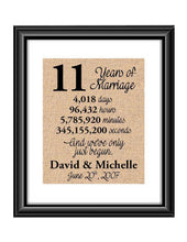 This is the perfect 11 year anniversary gift for that special lady or gentleman in your life. This particular print also makes a great wedding gift for that special couple.  11 Years of Marriage And We've Only Just Begun Anniversary Burlap or Cotton Personalized Print