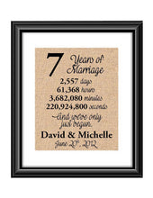 This is the perfect 7 year anniversary gift for that special lady or gentleman in your life. This particular print also makes a great wedding gift for that special couple.  7 Years of Marriage And We've Only Just Begun Anniversary Burlap or Cotton Personalized Print