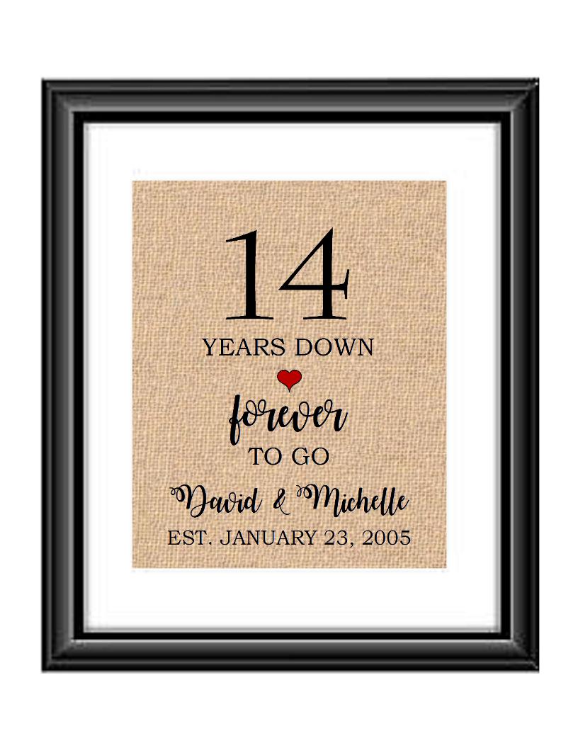 14 Years Down Forever to Go Personalized Anniversary Burlap