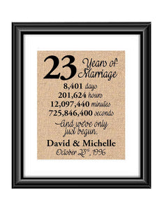 23 Years of Marriage And We've Only Just Begun Anniversary Burlap or Cotton Personalized Print