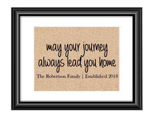 May Your Journey Always Lead You Home will make a great addition to your home decor. Print features family last name and established date.  May Your Journey Always Lead You Home Personalized Burlap or Cotton Print
