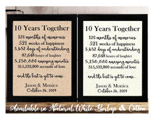 10 Years Together And The Best is Yet to Come Anniversary Burlap or Cotton Personalized Print