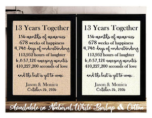 13 Years Together Burlap or Cotton Print