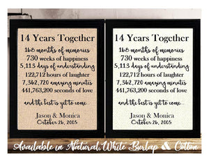 14 Years Together Anniversary Burlap or Cotton Print