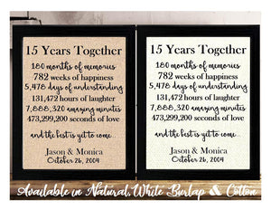 15 Years Together And The Best is Yet to Come Anniversary Burlap or Cotton Personalized Print